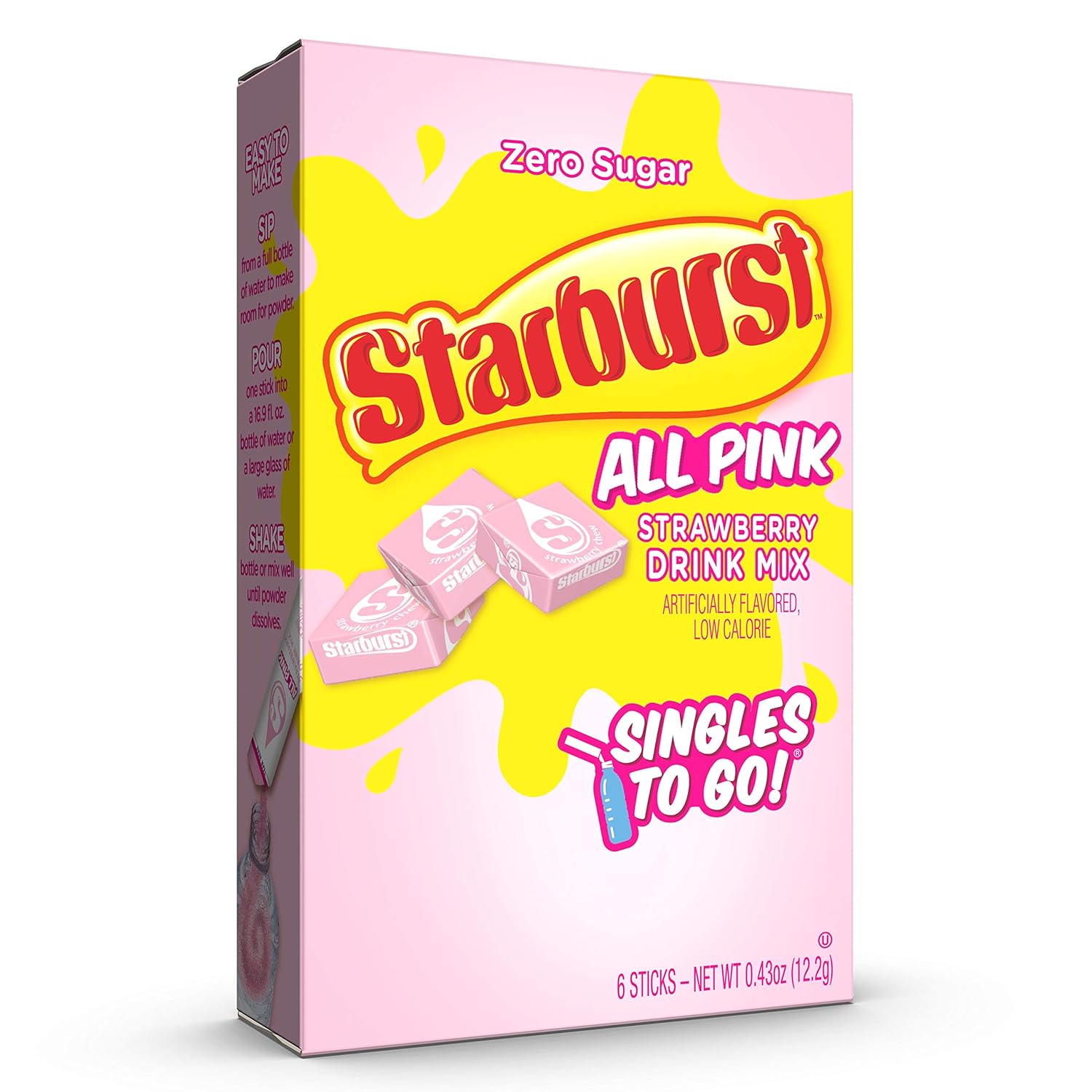 Starburst Singles To Go Powdered Drink Mix， All Pink Strawberry， 12 Boxes with 6 Packets Each - 72 Total Servings， Sugar-Free Drink Powder， Just Add Water， 6 Count (Pack of 12) - Image 2